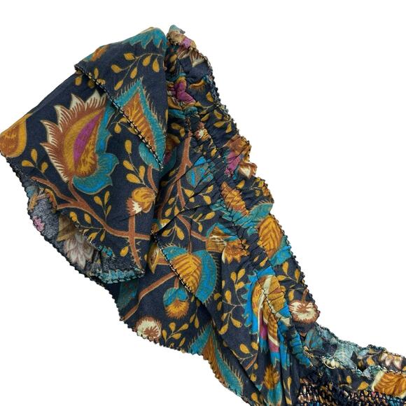 House of Harlow 1960 Smocked Top Blue Size S Ruffle Sleeve Peplum Stretch - Picture 6 of 7